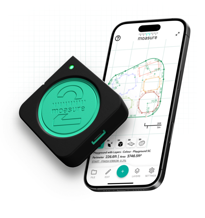 Moasure 2 PRO and the app's drawn site plan