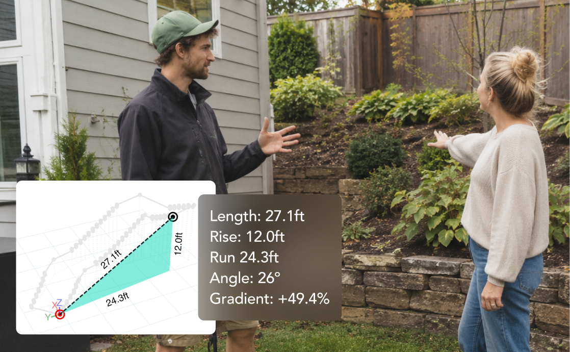 Showing a customer the live site drawing on the Moasure app