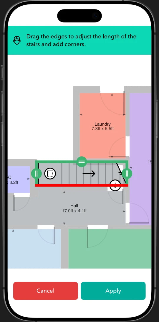 Moasure app: editing closets and staircases