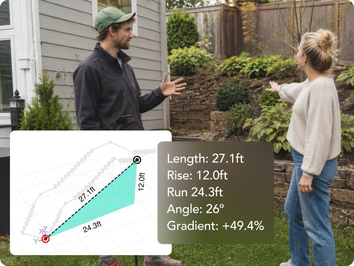 A contractor mid-conversation with the client while Moasure captures the slope's measurements